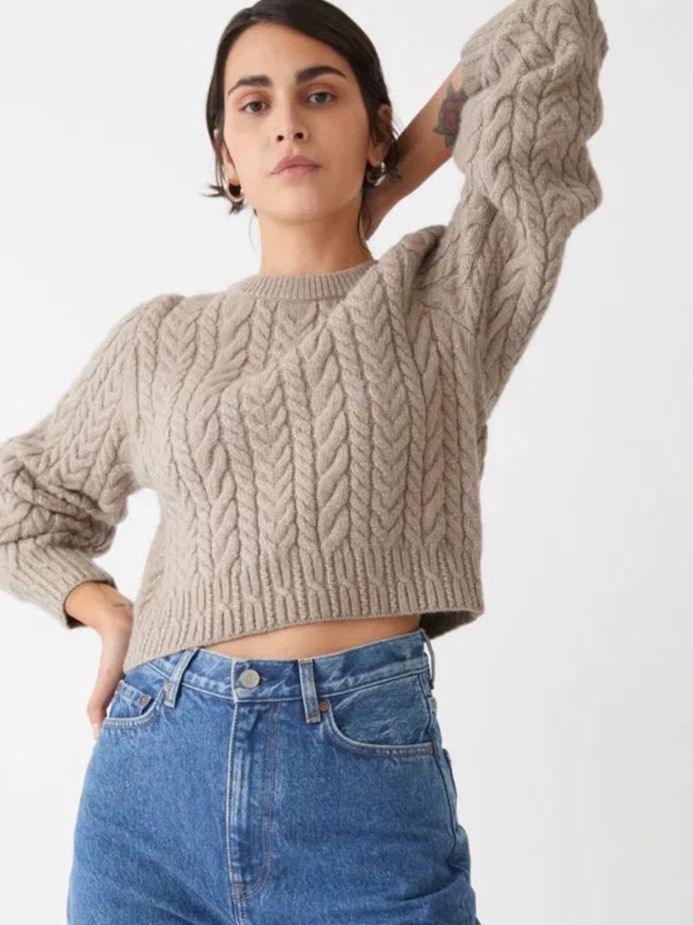 & Other Stories L Boxy Knit Cable Sweater Wool